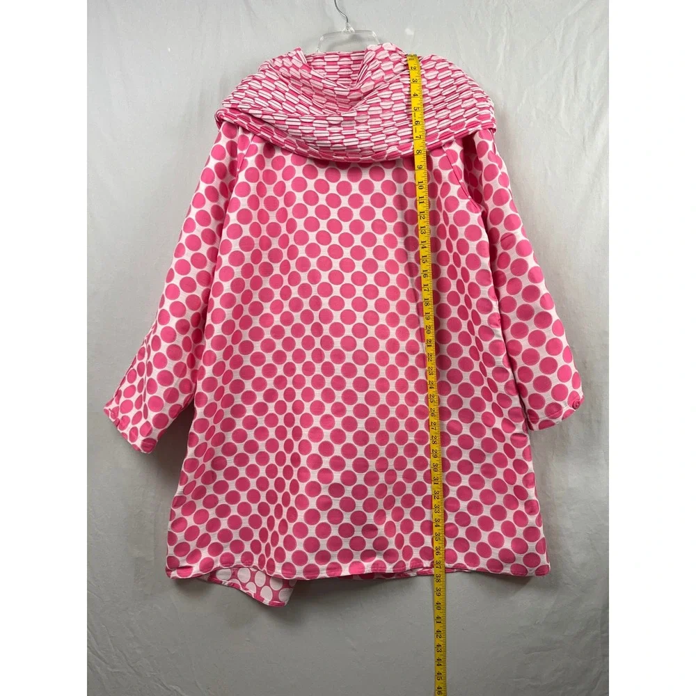 UBU Jacket Women XL Pink White Polka Dot Pleated Hooded Art to Wear Reversible